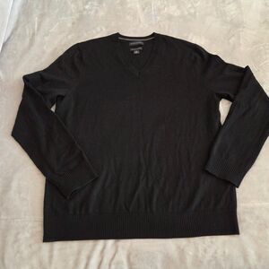 Banana Republic Extra Fine Merino Wool Vneck Pullover Sweater Black Men's LARGE